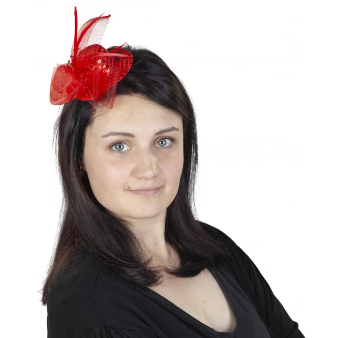 MICA Festival Mini-Hut - Mit Pailetten, Tüll Und Federn - Rot 1 MICA Festival Mini-Hut - Mit Pailetten, Tüll Und Federn - Rot