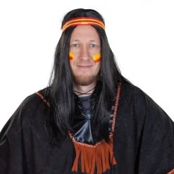 MICA Festival Langhaarperücke Für Erwachsene - Amerikanische Ureinwohner - Mit Stirnband Und Feder