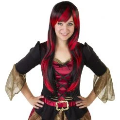 MICA Festival Langhaarperücke Für Erwachsene - Schwarz/rot