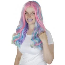 MICA Festival Langhaarperücke Für Erwachsene - Pastell-Regenbogen