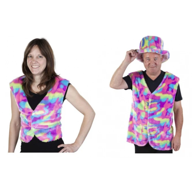 MICA Festival Weste - Regenbogen-Plüsch - Für Damen Oder Herren 1 MICA Festival Weste - Regenbogen-Plüsch - Für Damen Oder Herren